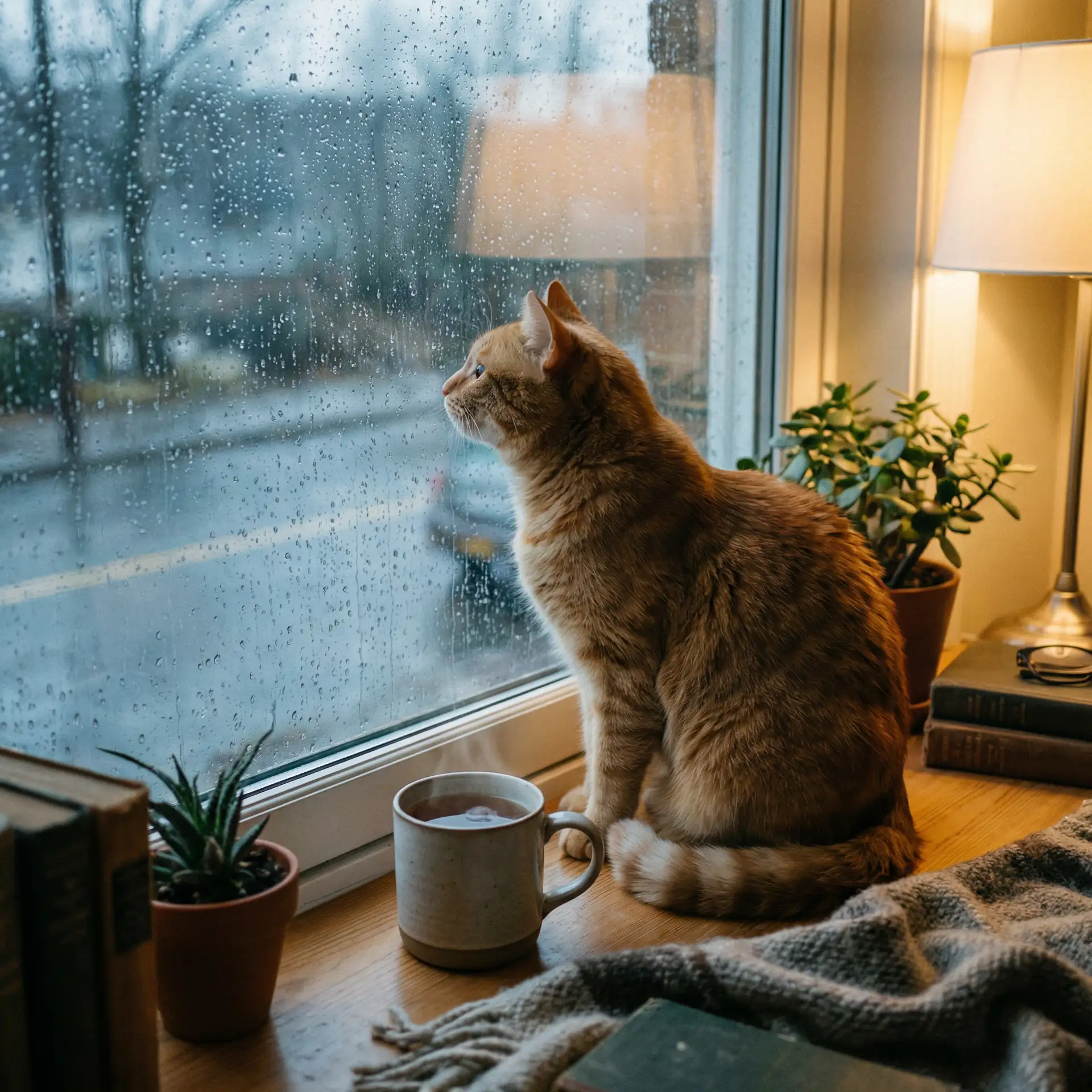 猫咪望着窗外的雨 - 情侣做爱